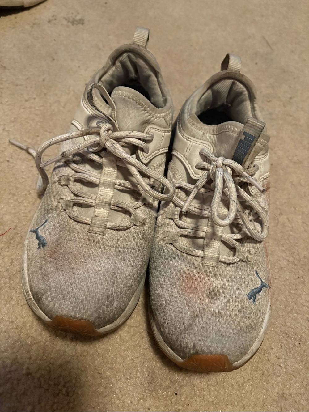 Puma Off-White/Light Gray Casual Mesh Sneakers with Blue Logos